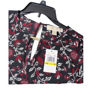 Michael Kors Womens Black Floral Long Bell Sleeve Peasant Blouse Sz M New